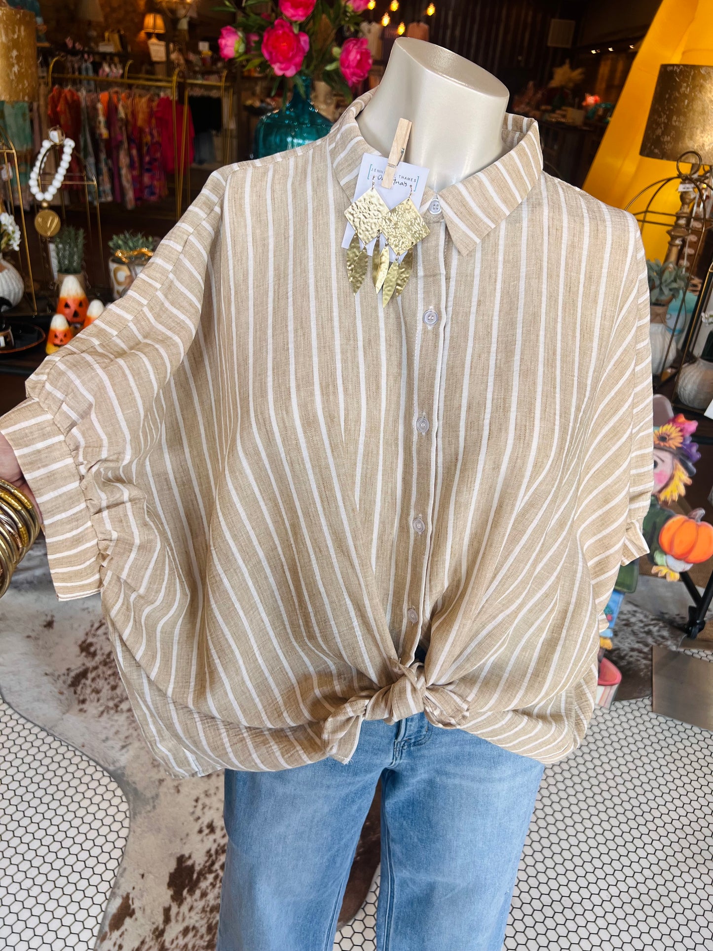 Oversized Fall Stripe Button Down
