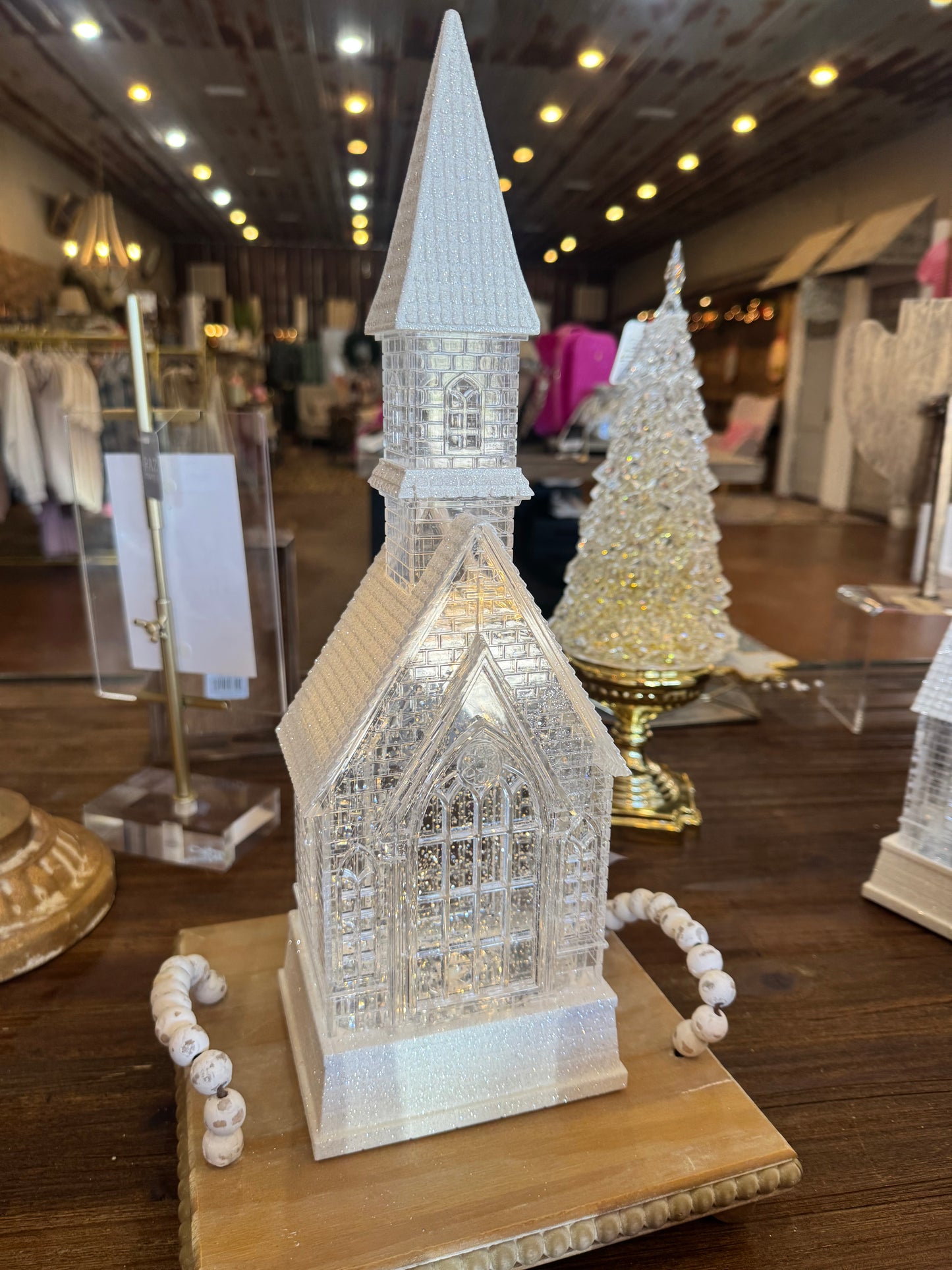 16" Lighted Swirling Swirling Glitter Church