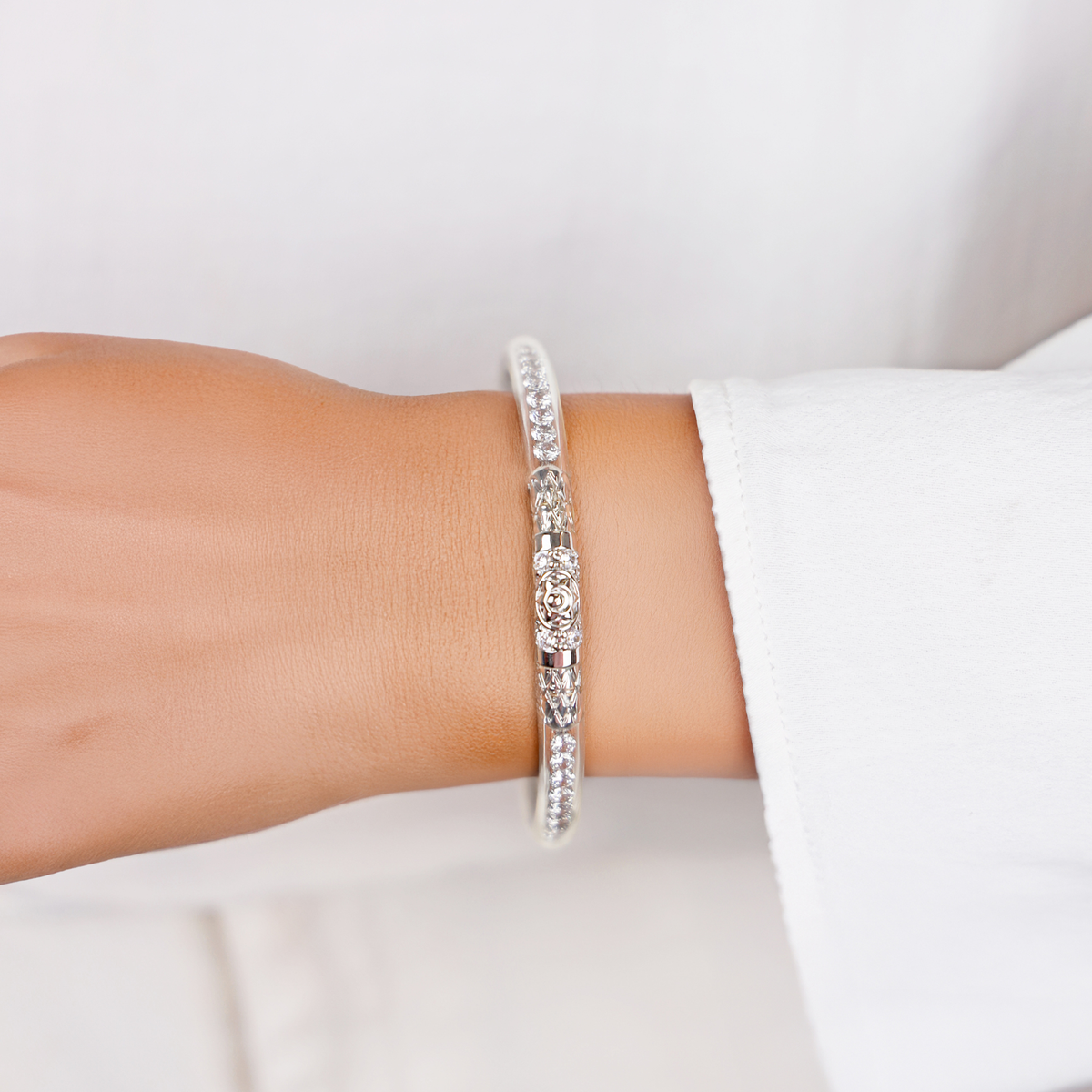 Queen All Weather Bangle® (AWB®) -Silver Clear Crystal