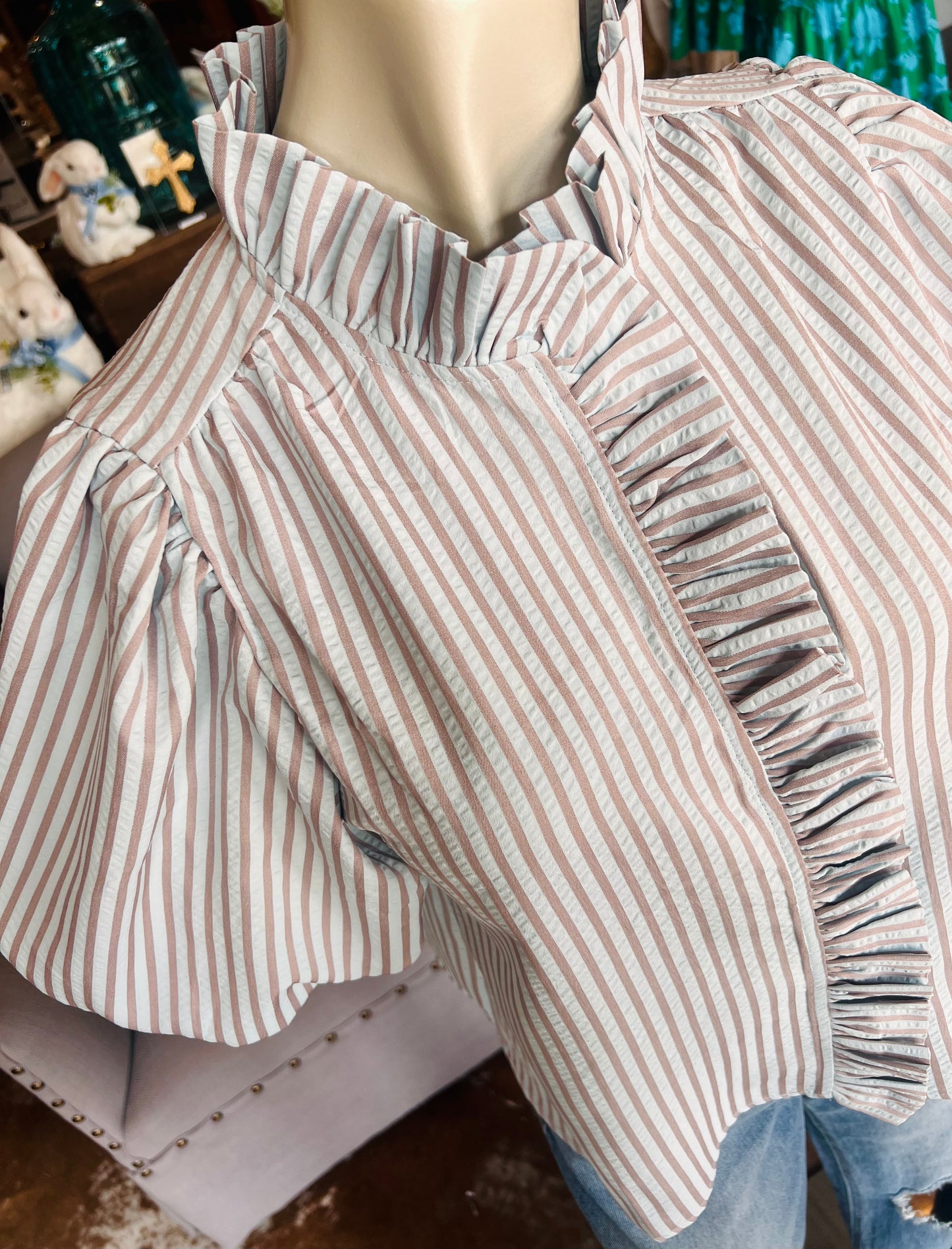 Striped Ruffled Button Down