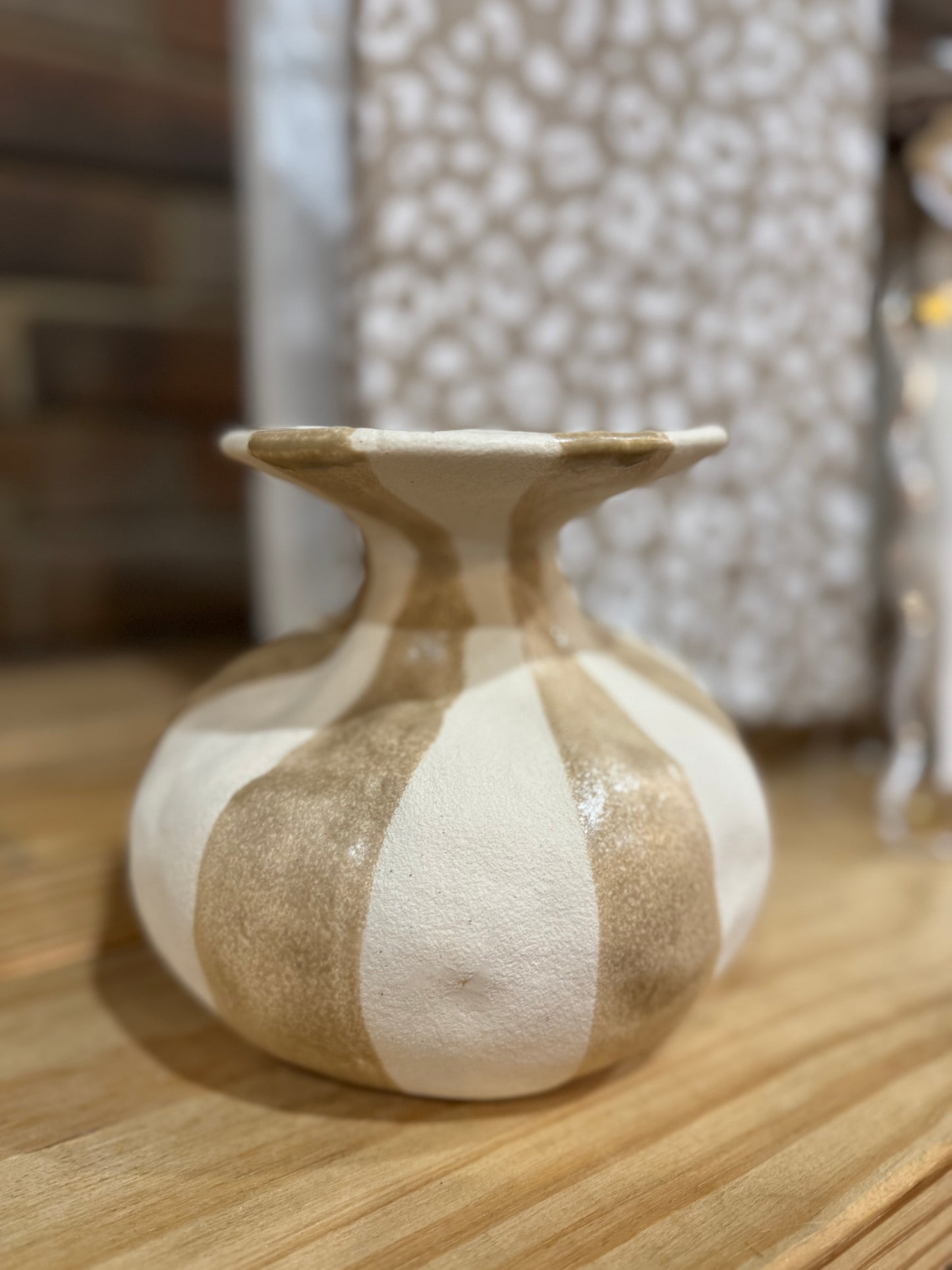 Tan & White Striped Vase