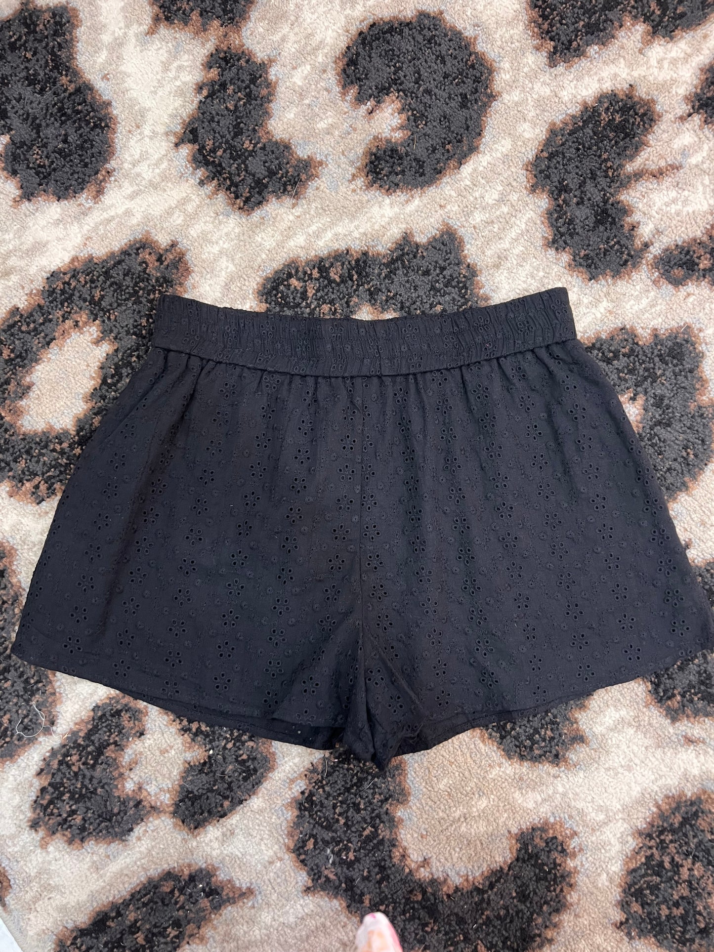 Eyelet Elastic Waist Shorts