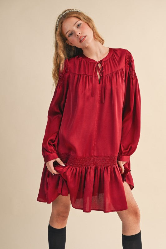 Smocked Satin Dress