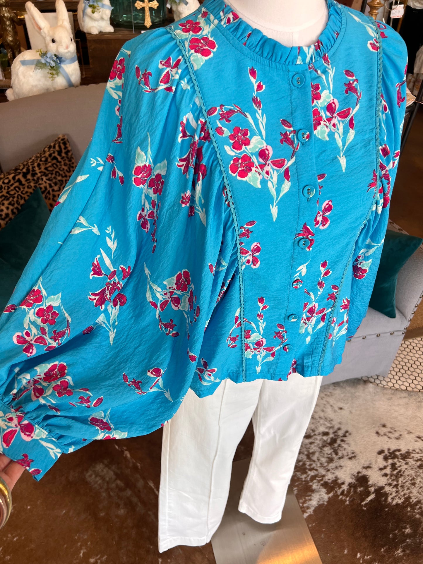 Electric Blue Floral Top