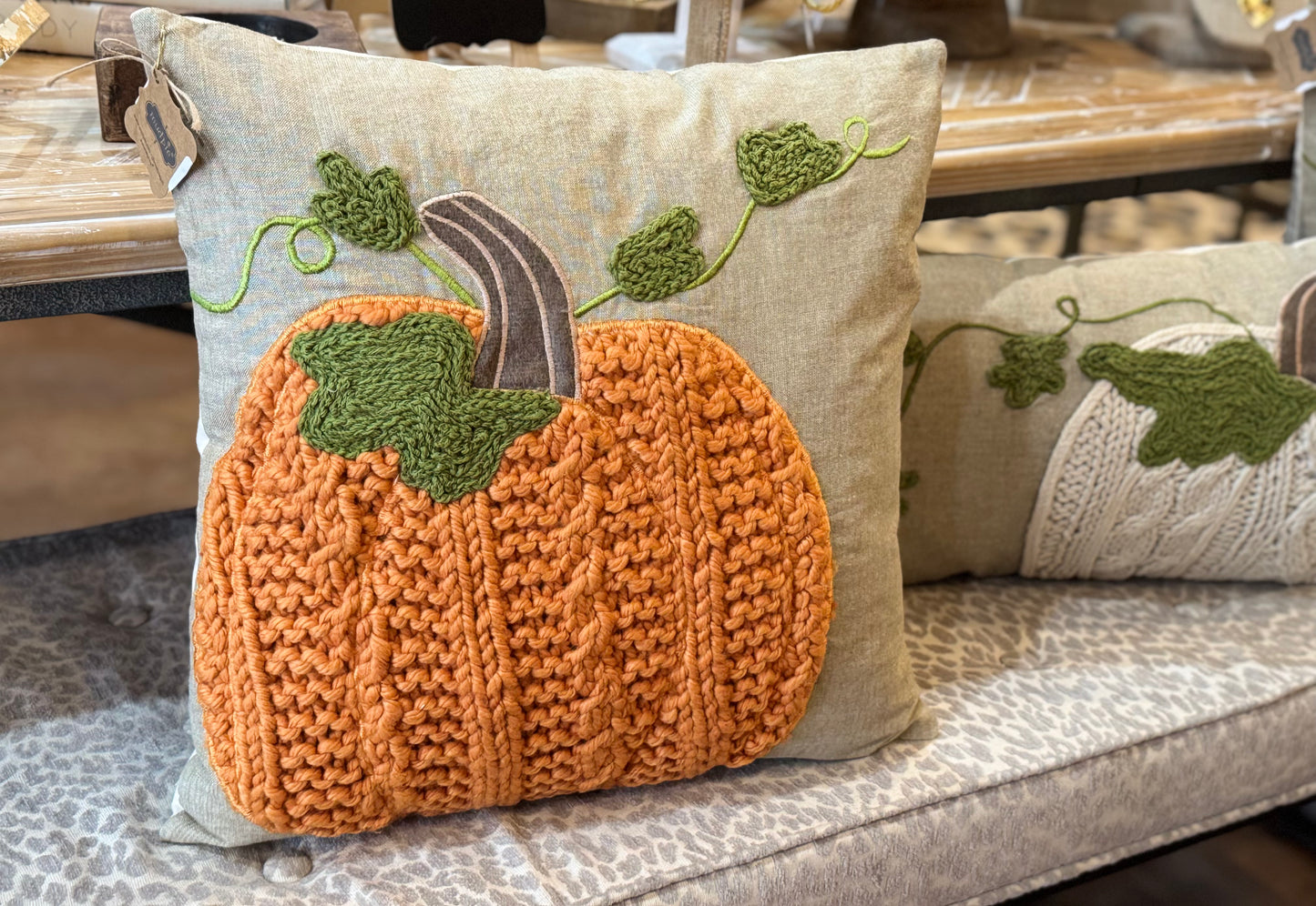 Knit Pumpkin Pillow- Square