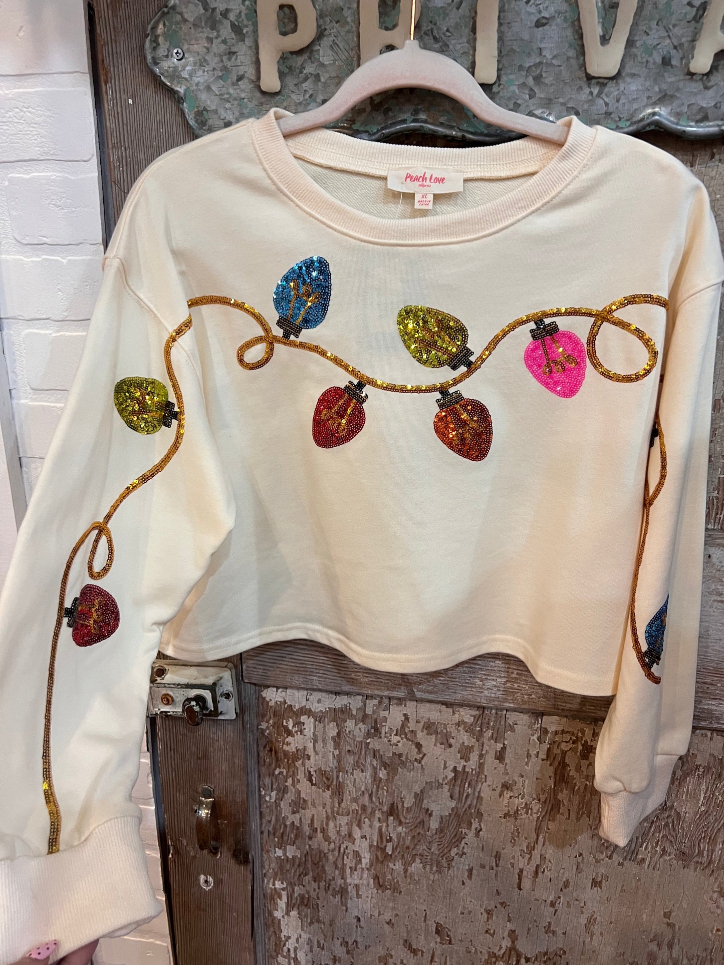 Tween Christmas Lights Sequin Sweatshirt
