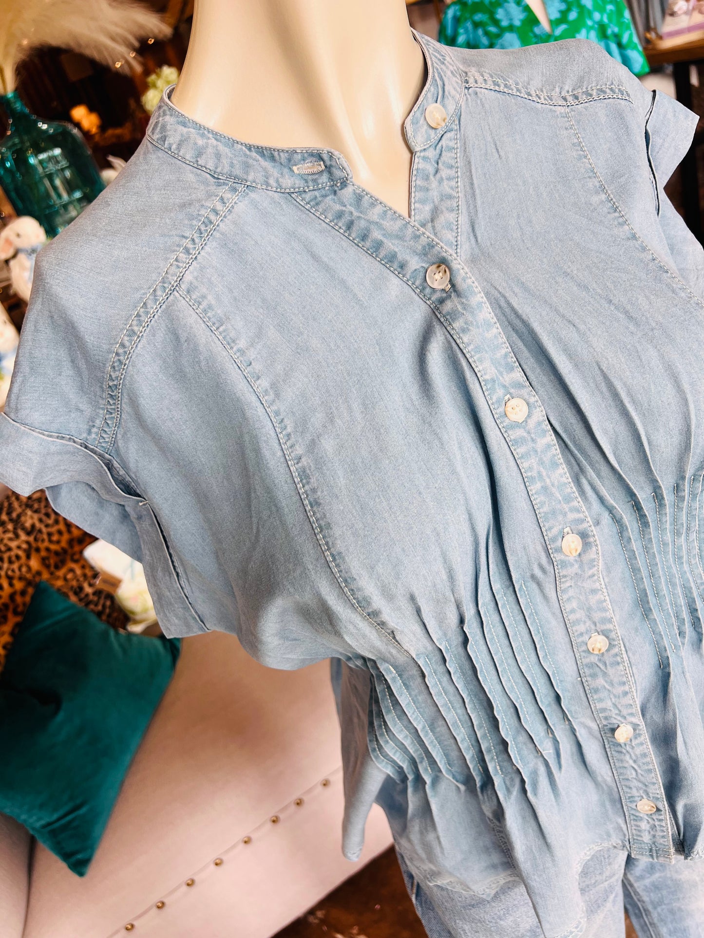Pin Tuck Denim Top