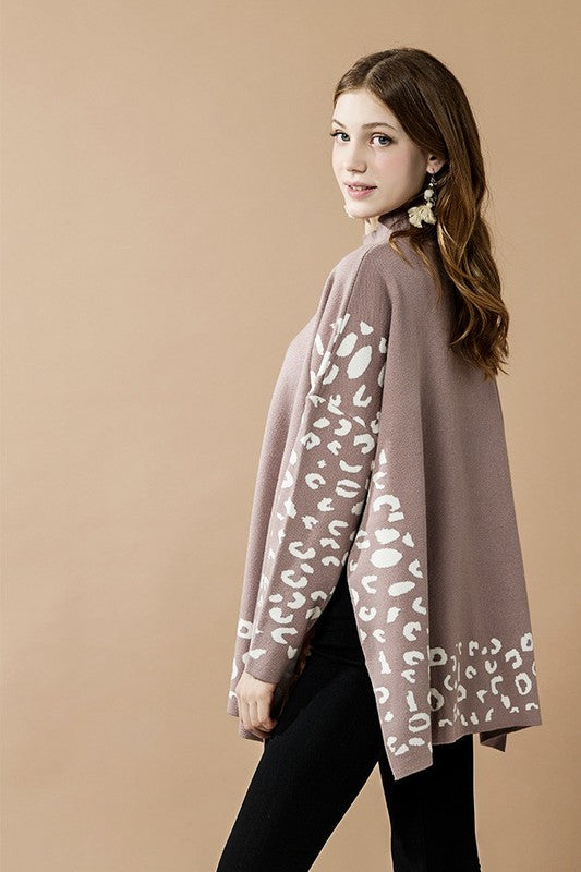 Oversized Mock Neck Leopard Sweater