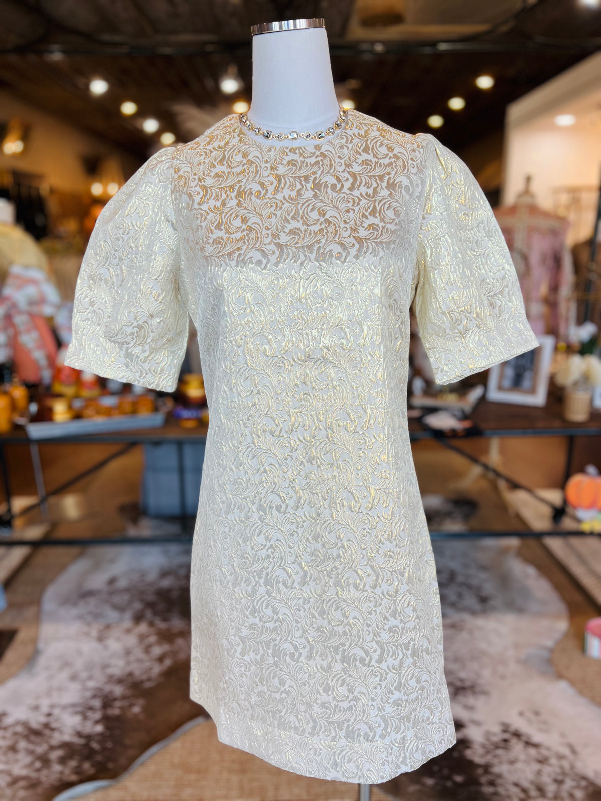 Thea Champagne Brocade Dress
