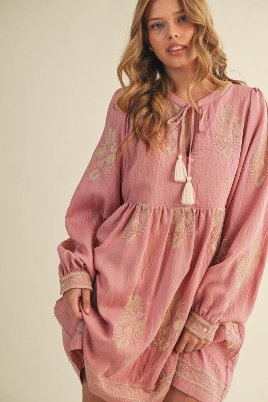 Embroidered Puff Sleeve Dress
