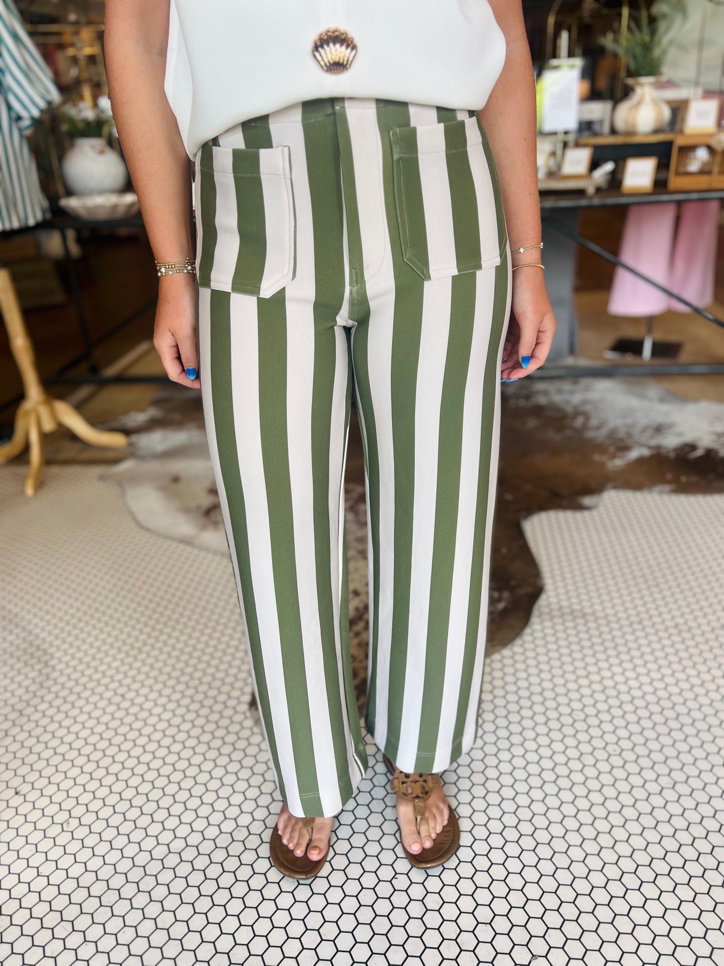 Olive Striped Pants