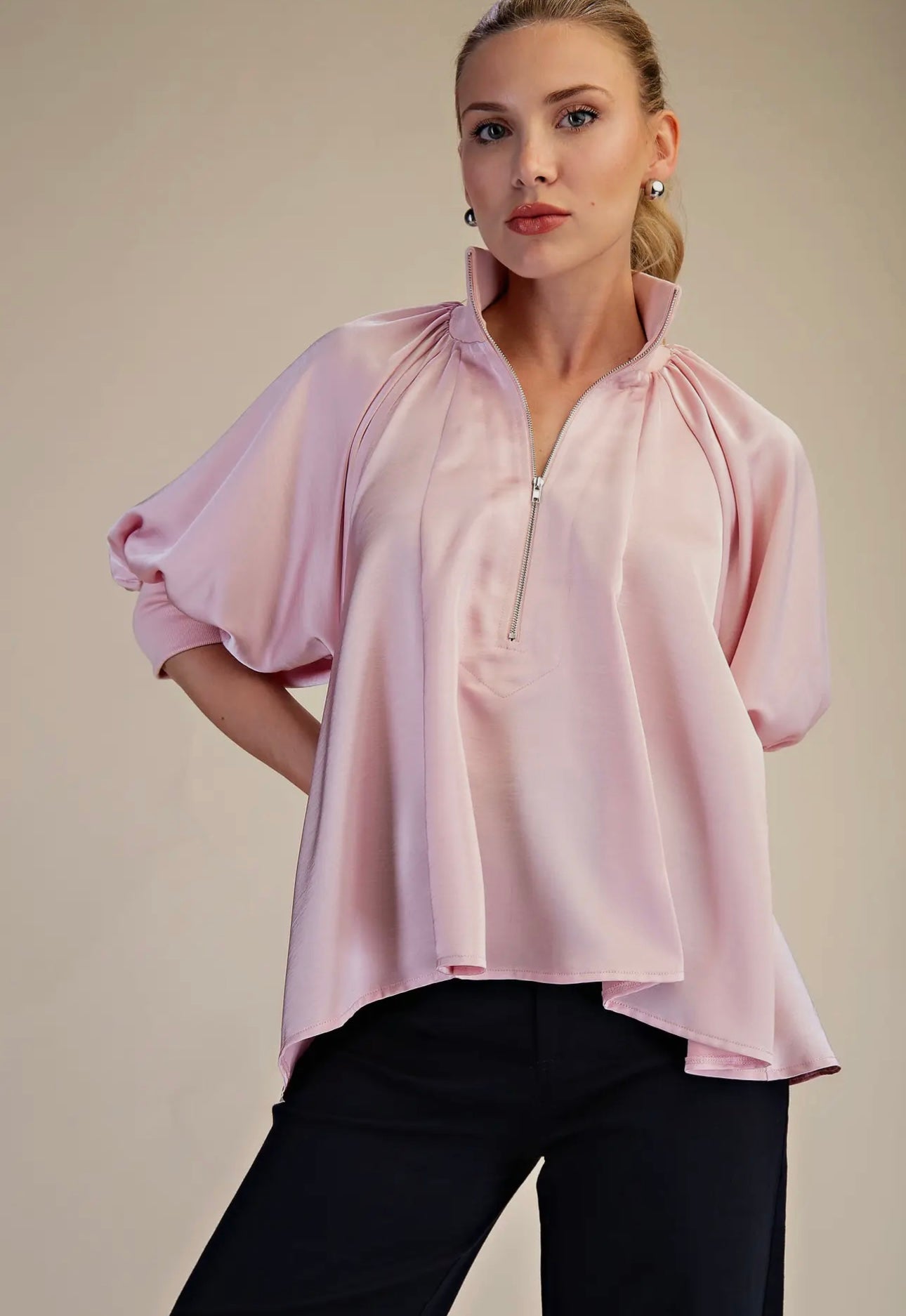 Zipper Mock Neck Top