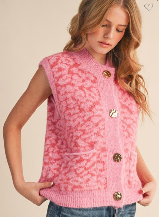 Pink Leopard Sweater Vest