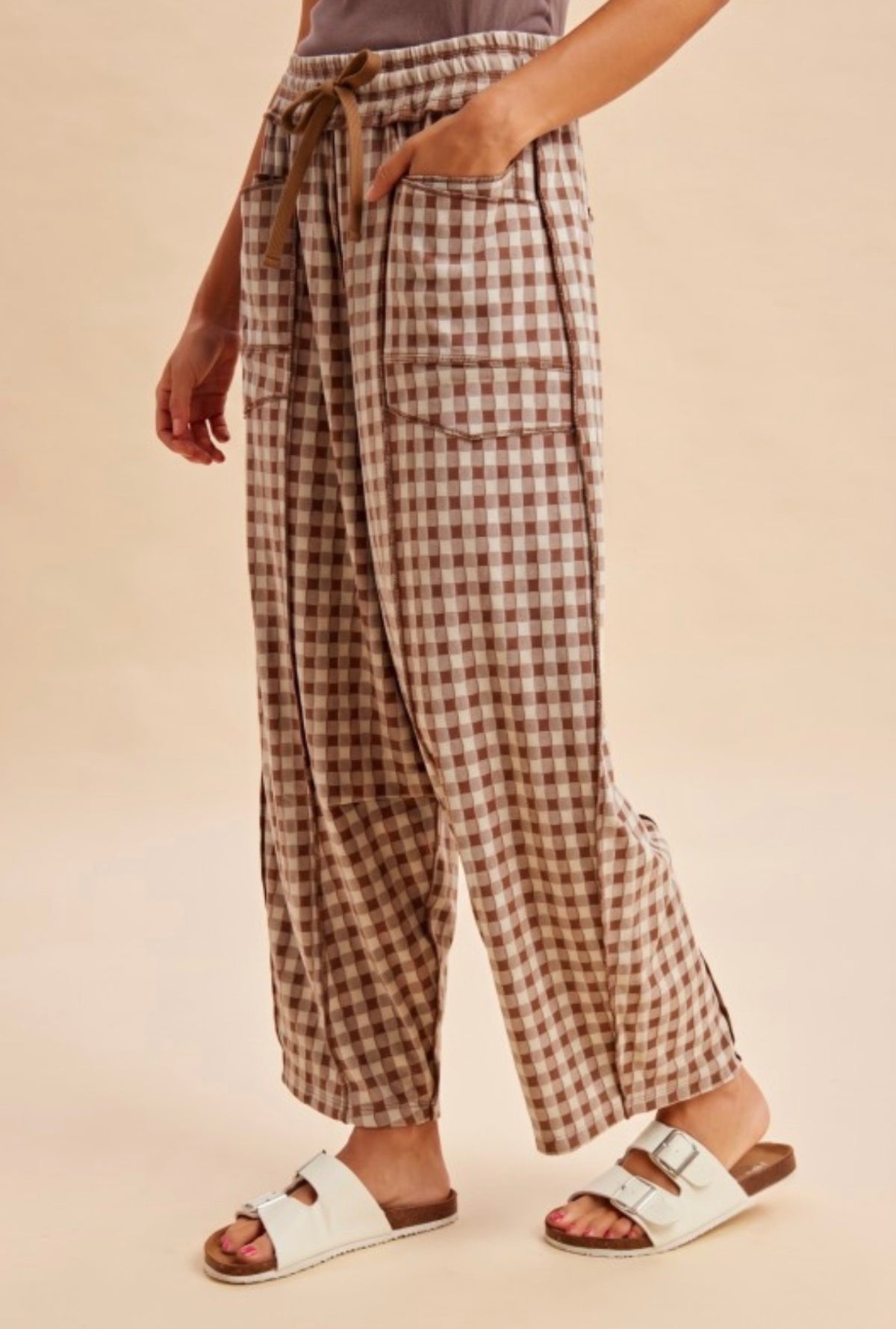 Soft Gingham Barrel Pants