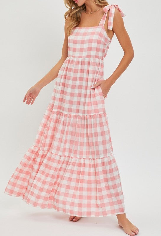 Pink Gingham Maxi Dress