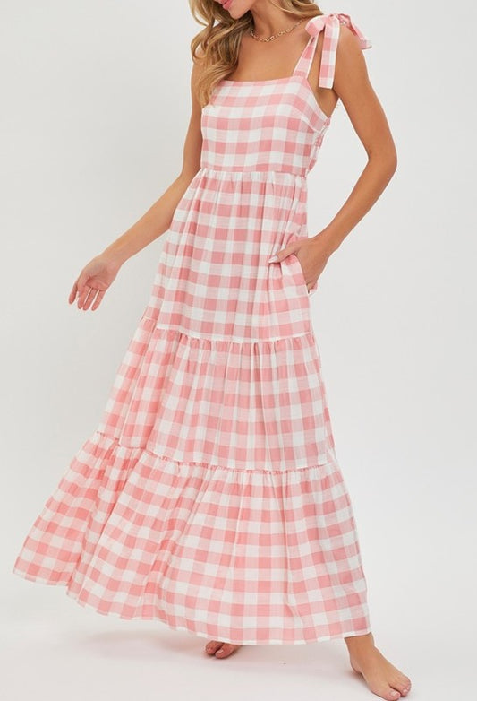 Pink Gingham Maxi Dress