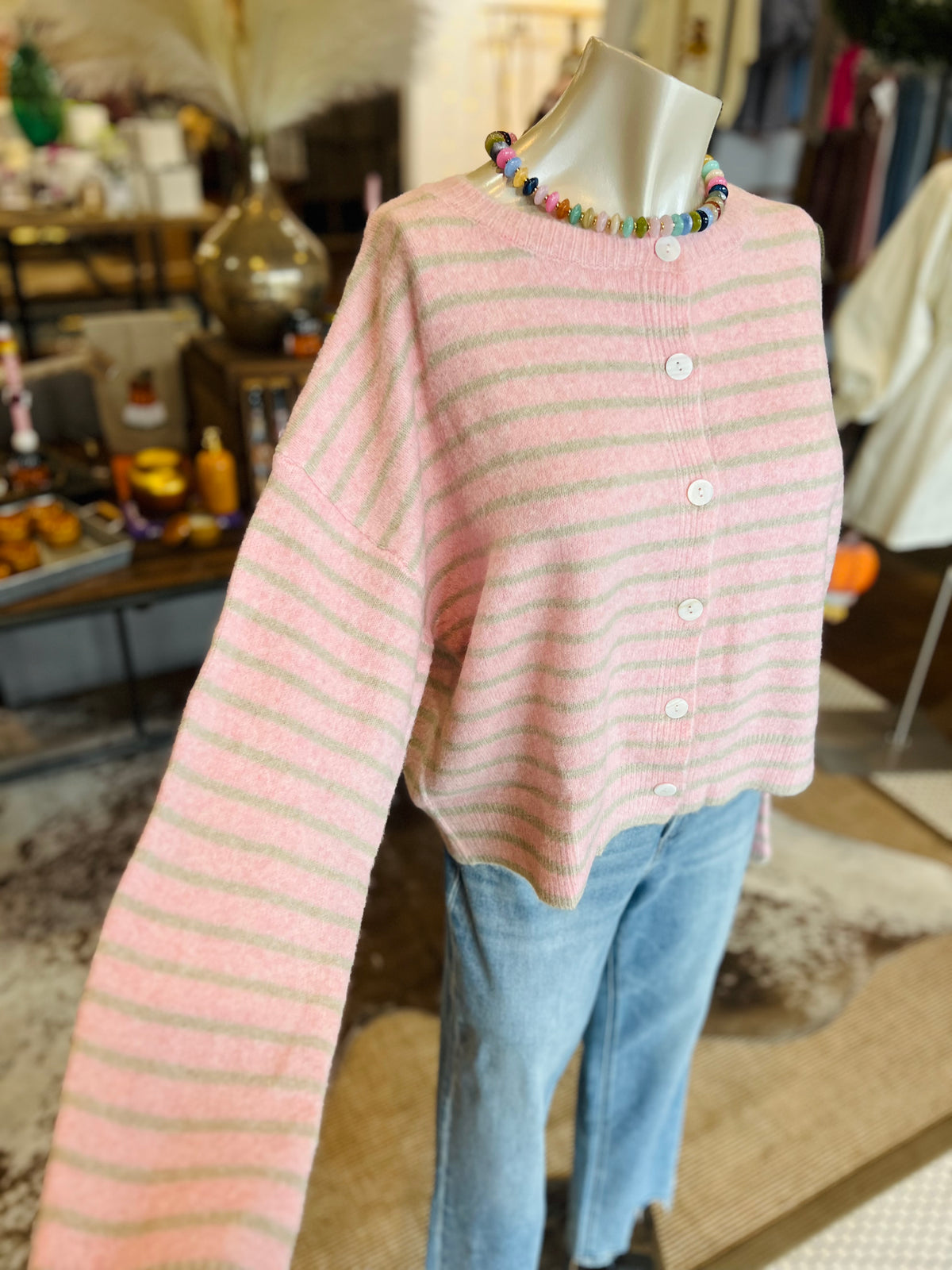 Pink/Mocha Stripe Cardi