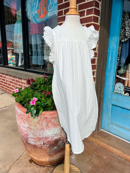 Girls White Flutter Sleeve Dress