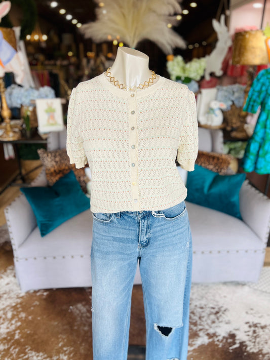 Pointelle Puff Sleeve Sweater