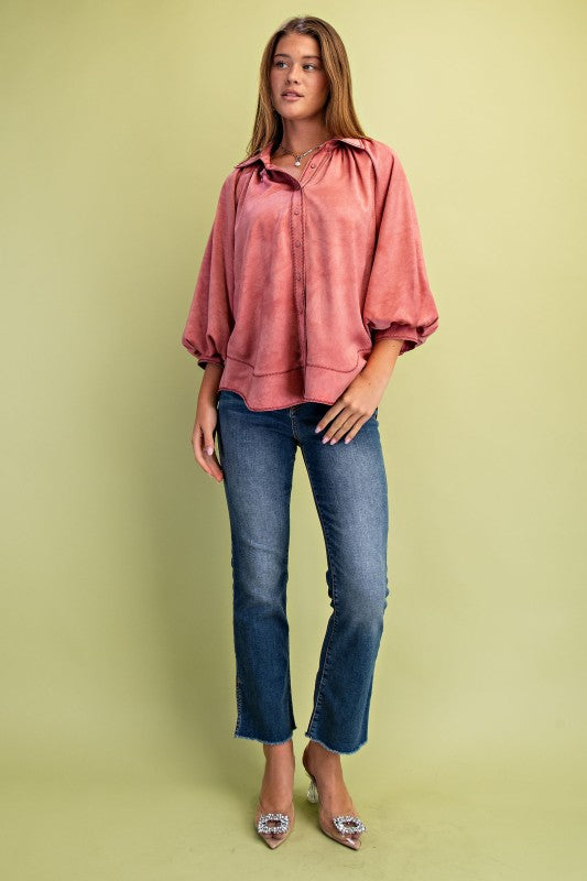 Satin Balloon Sleeve Top