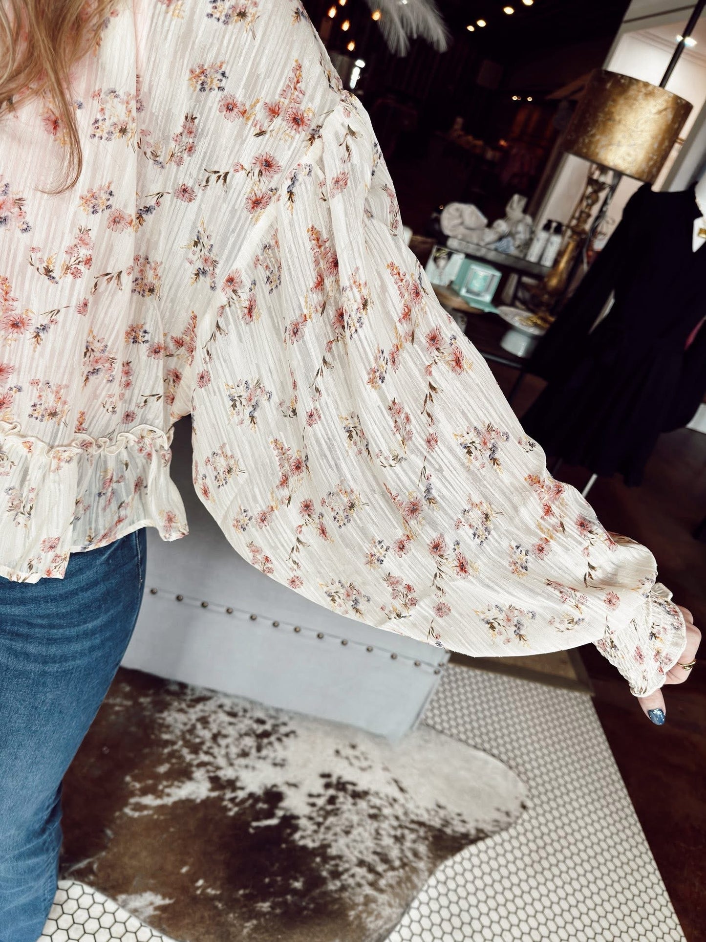 Woven Floral Mock Neck