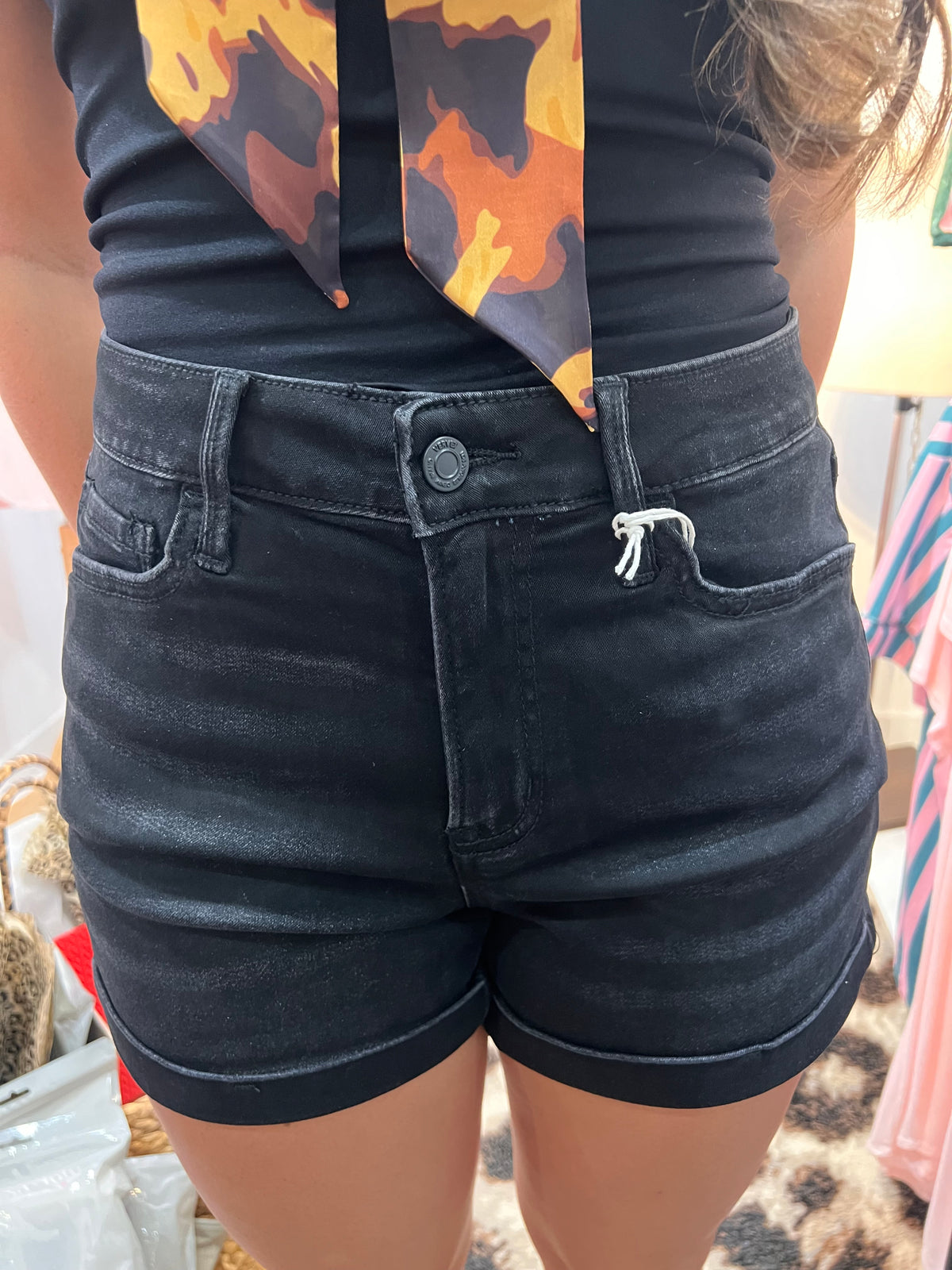 Soft Black Denim Shorts