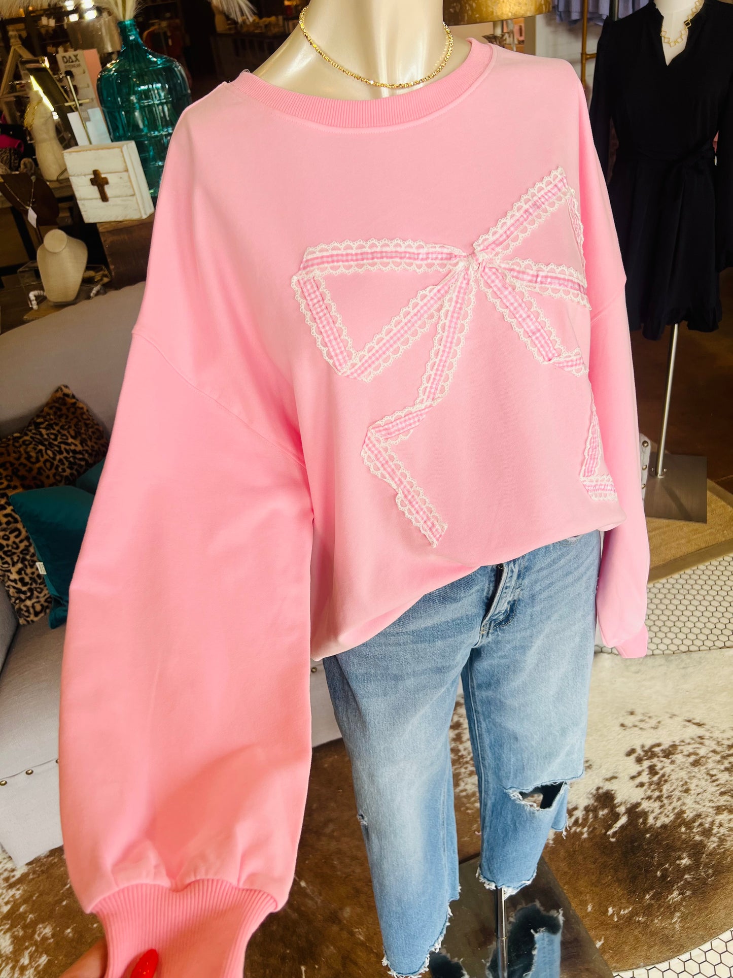 Gingham Bow Sweatshirt