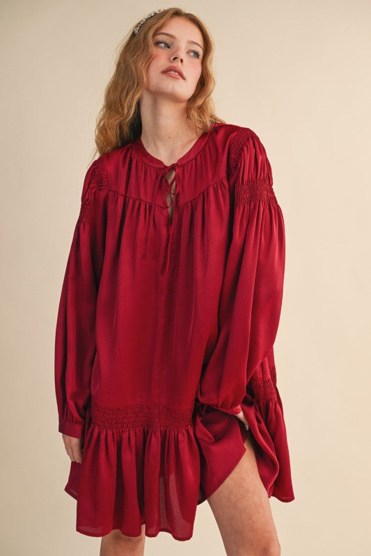 Smocked Satin Dress
