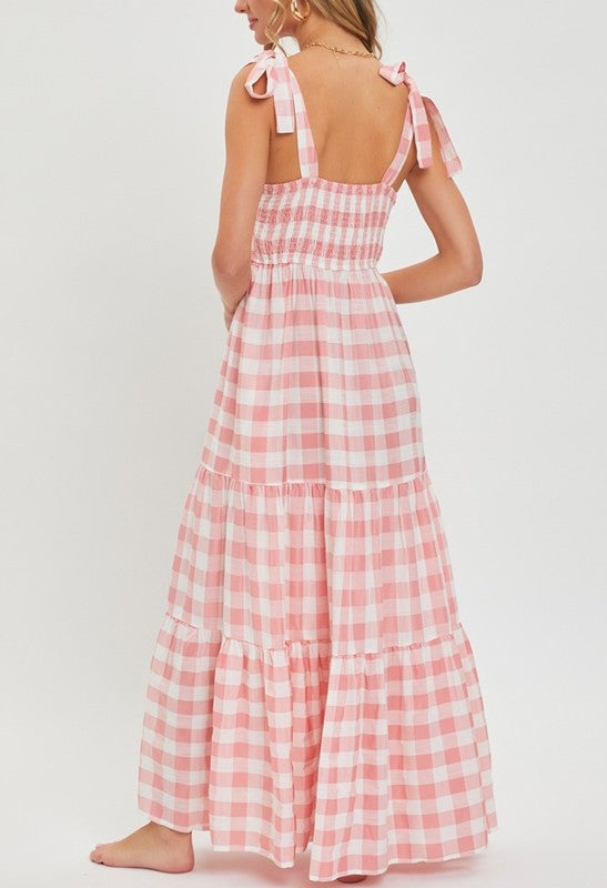 Pink Gingham Maxi Dress