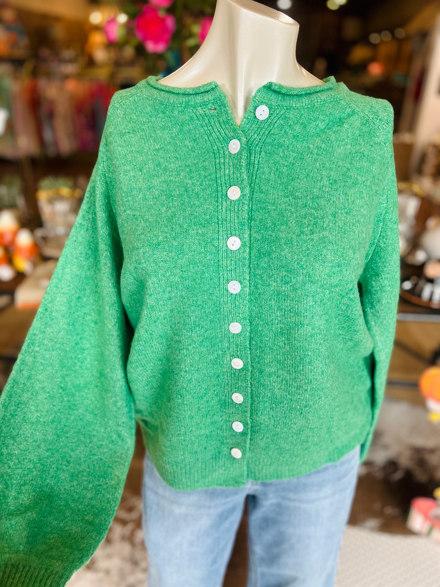 Cozy in Jade Cardi