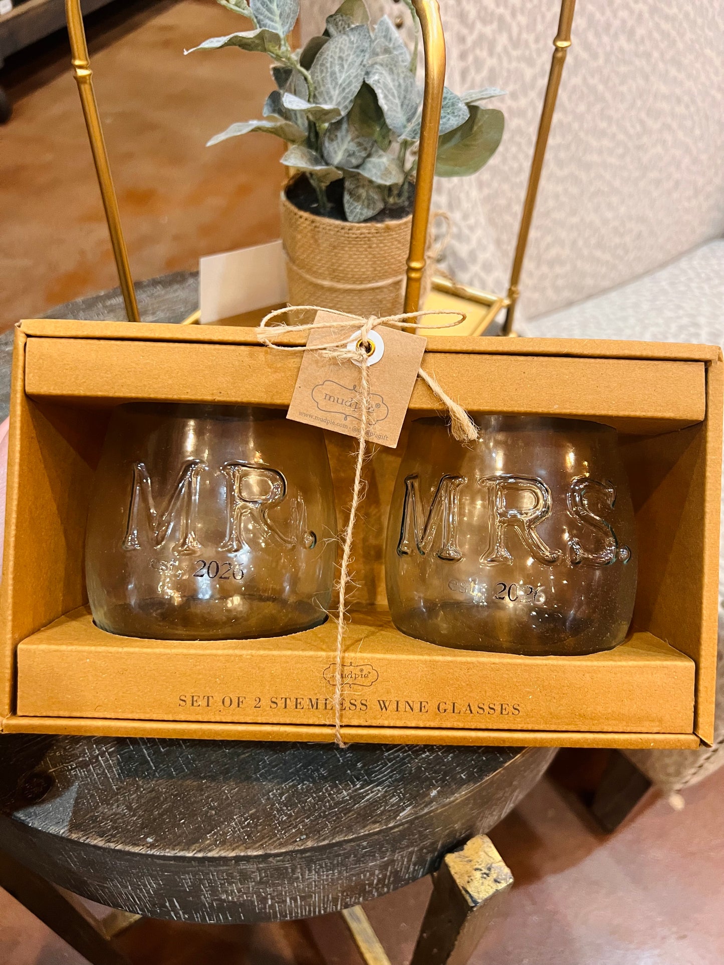 MR & MRS STEMLESS WINE GLASSES