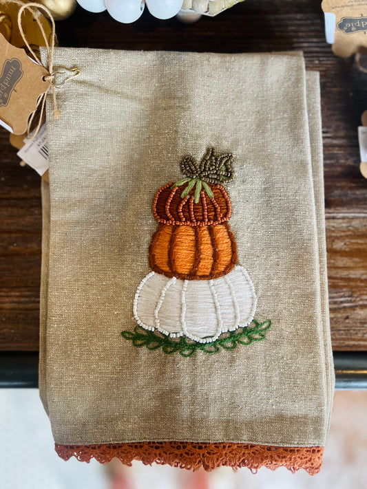 Stacked Pumpkin Embroidered Towel