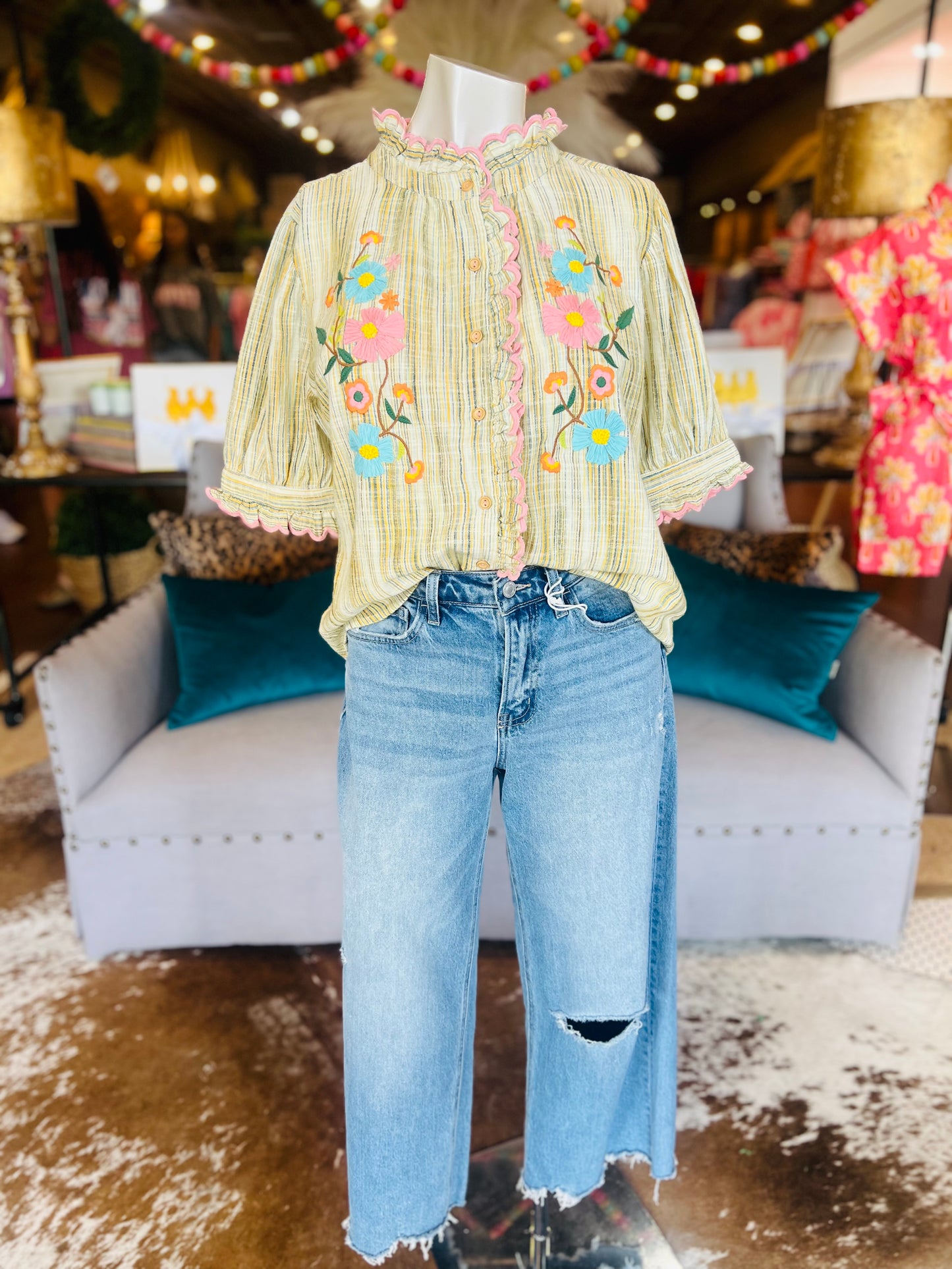 Ribbon Embroidered Blouse