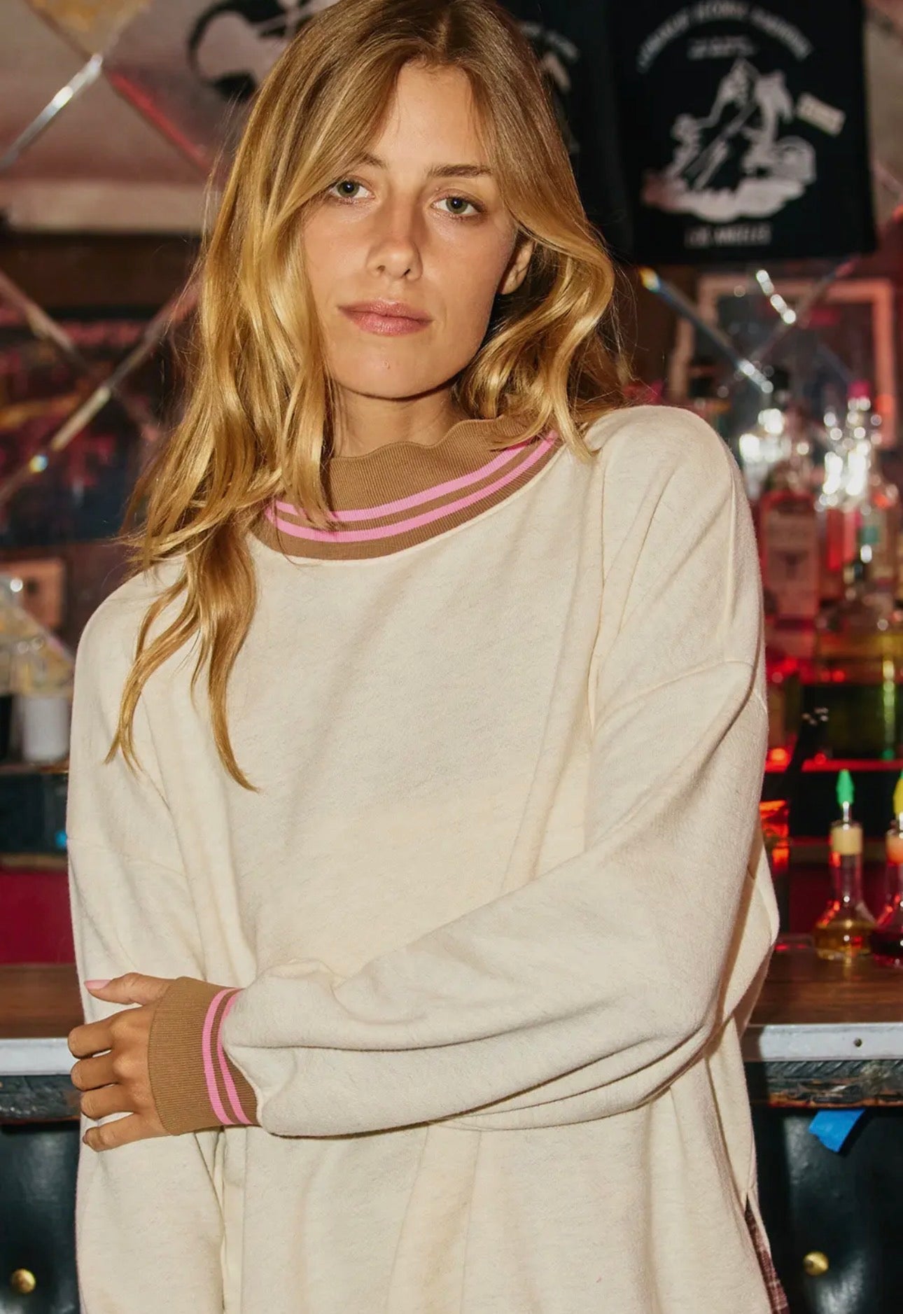 Striped Band Mock Neck