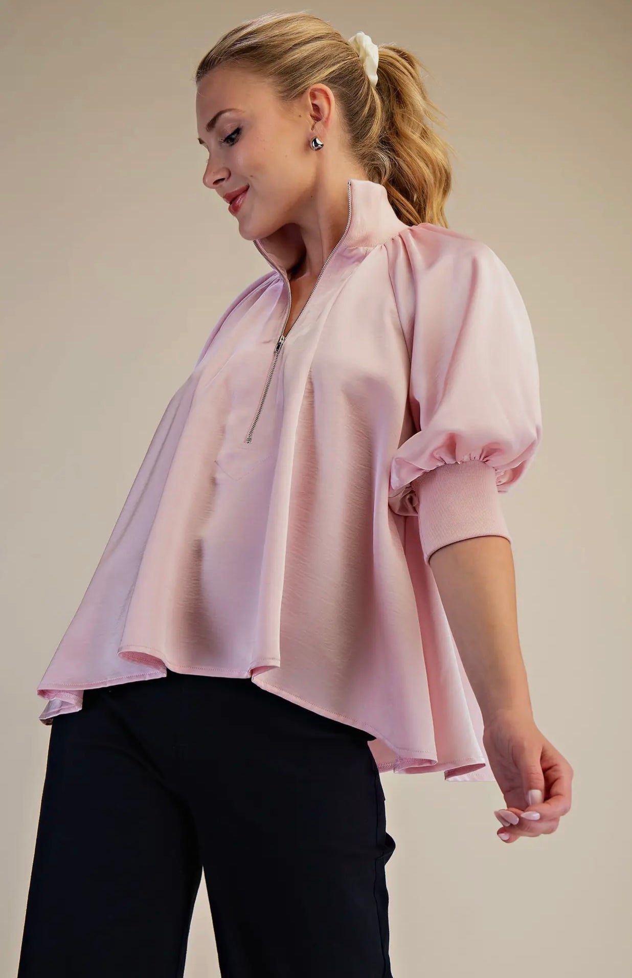 Zipper Mock Neck Top