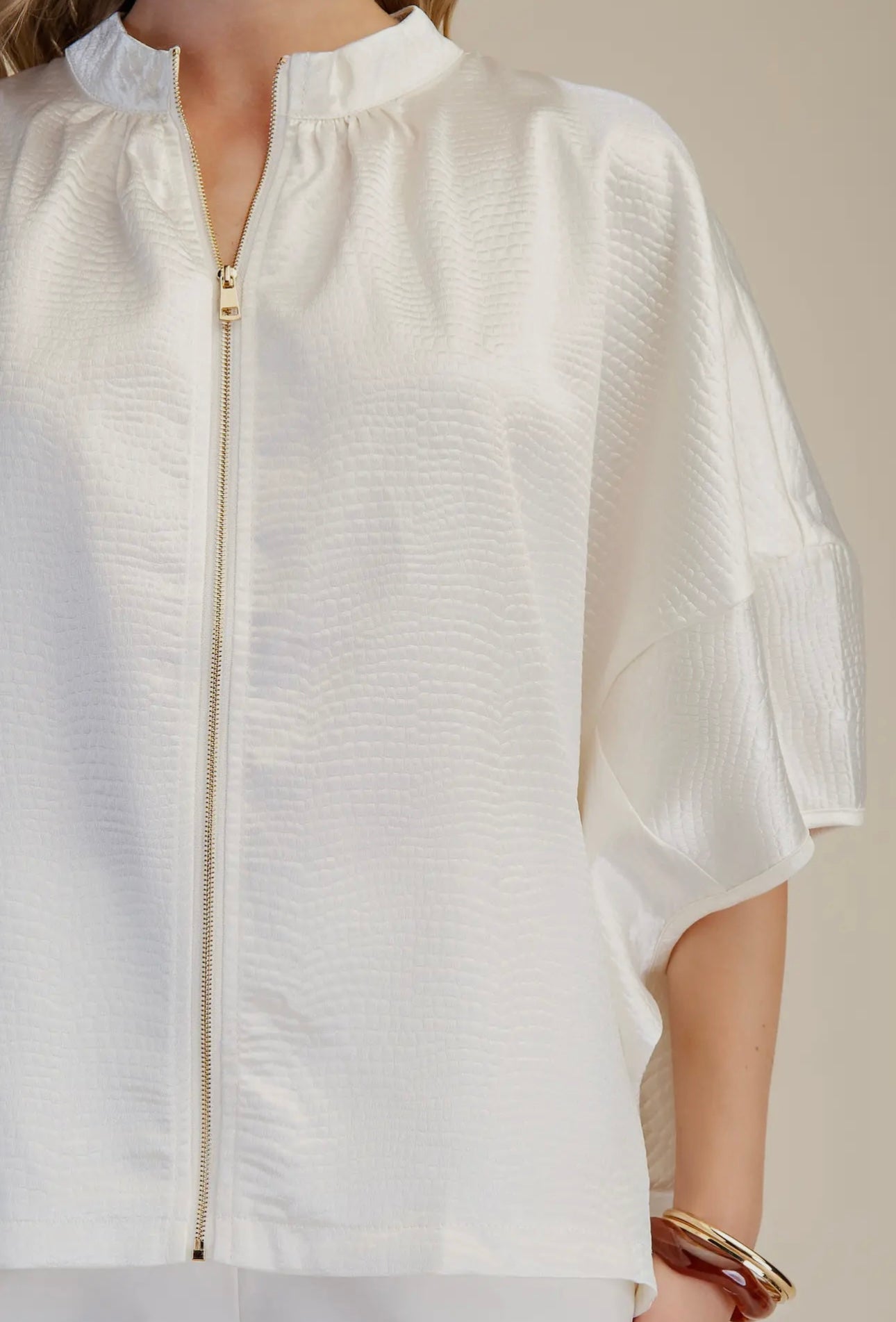 Front Zipper Satin Top