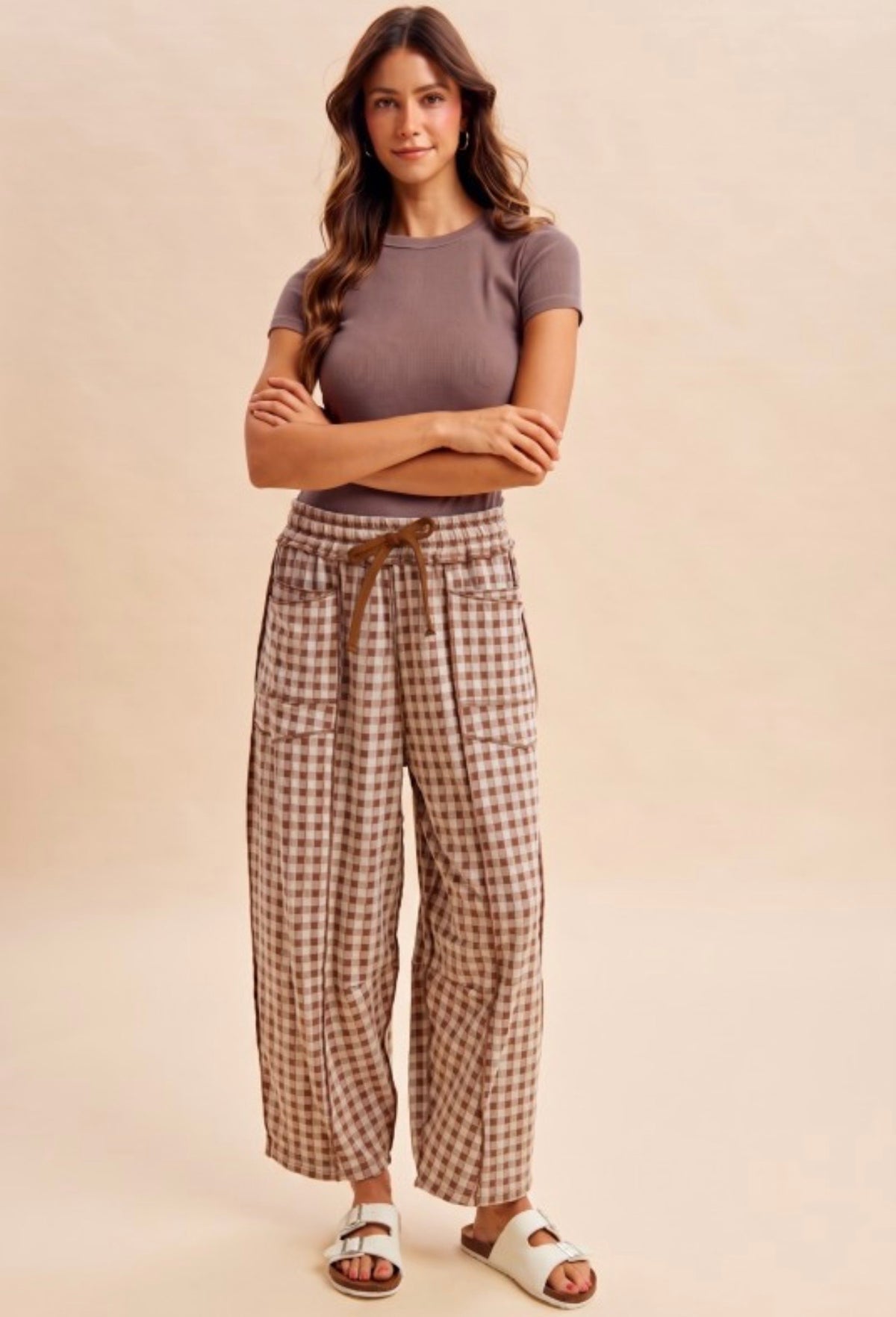 Soft Gingham Barrel Pants