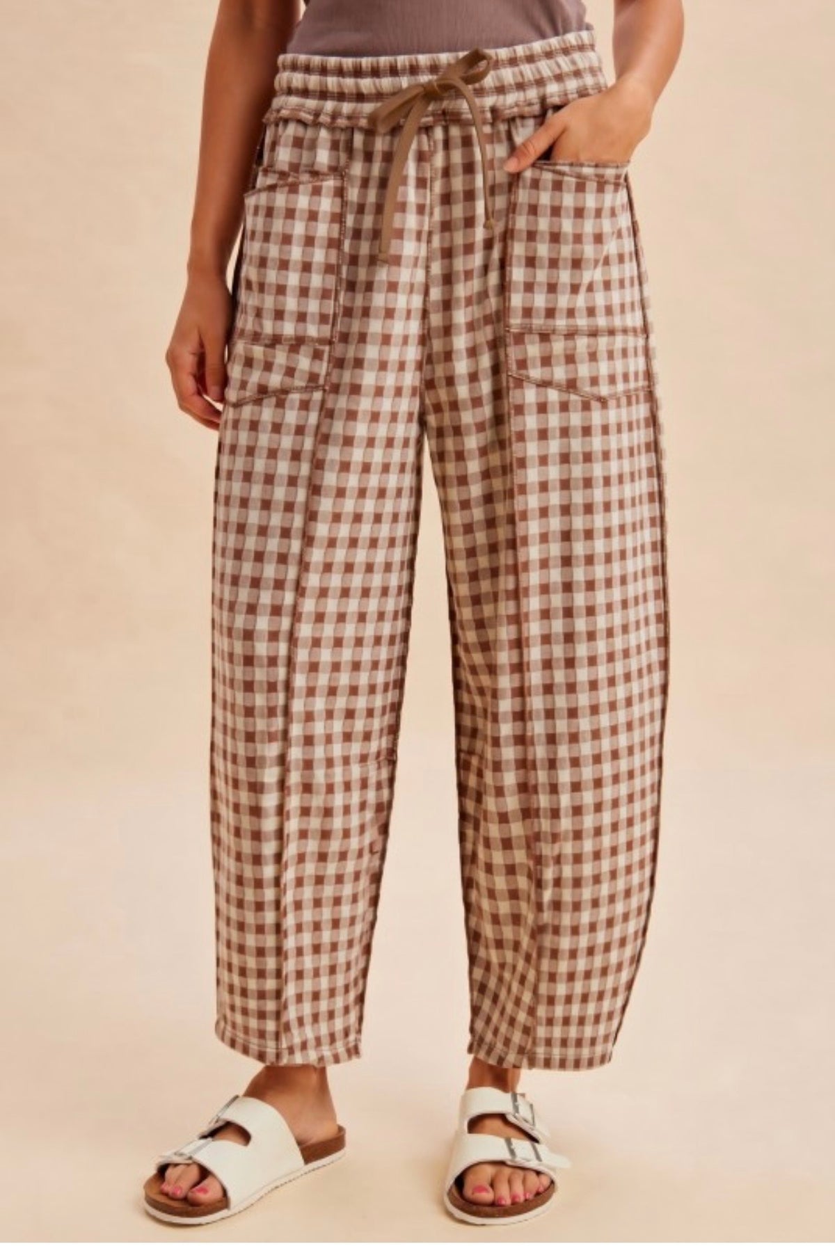 Soft Gingham Barrel Pants