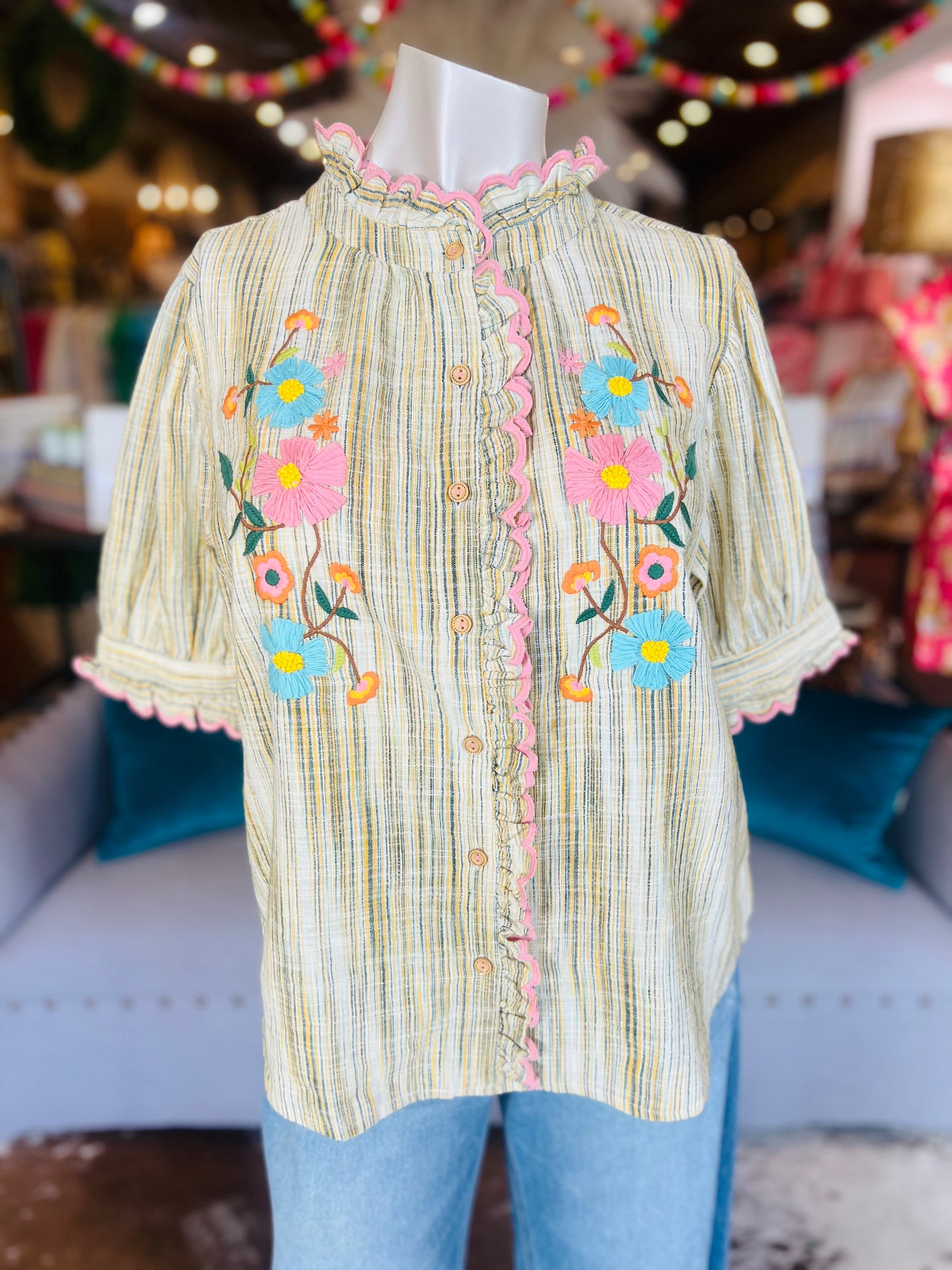 Ribbon Embroidered Blouse