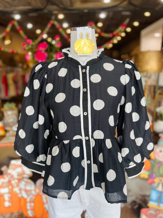 Polka Dot Peplum Blouse