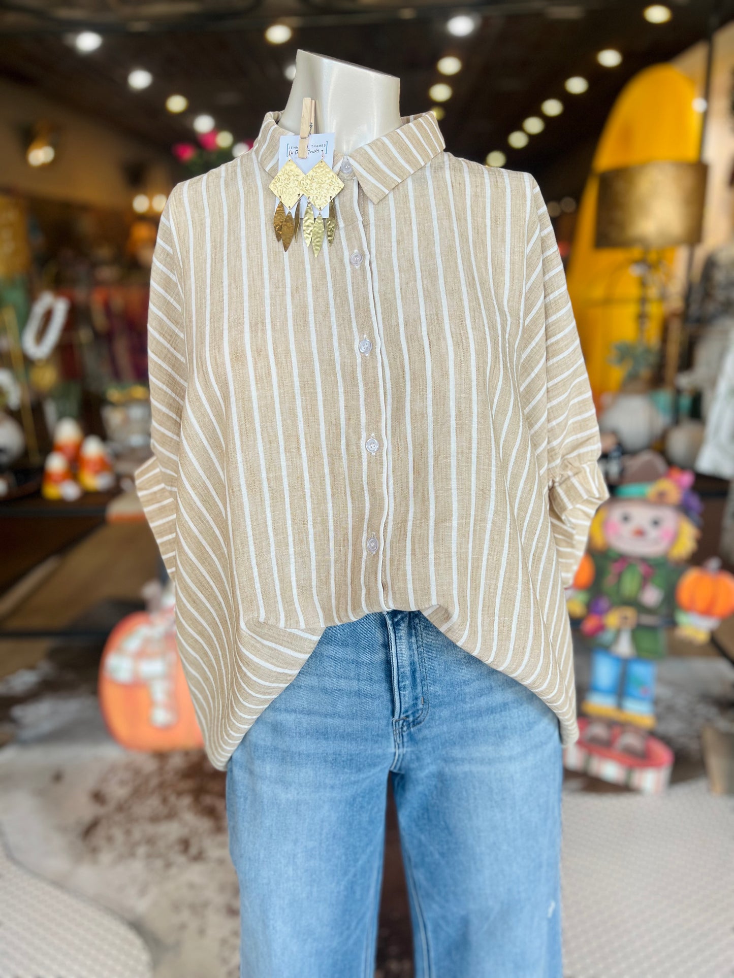 Oversized Fall Stripe Button Down