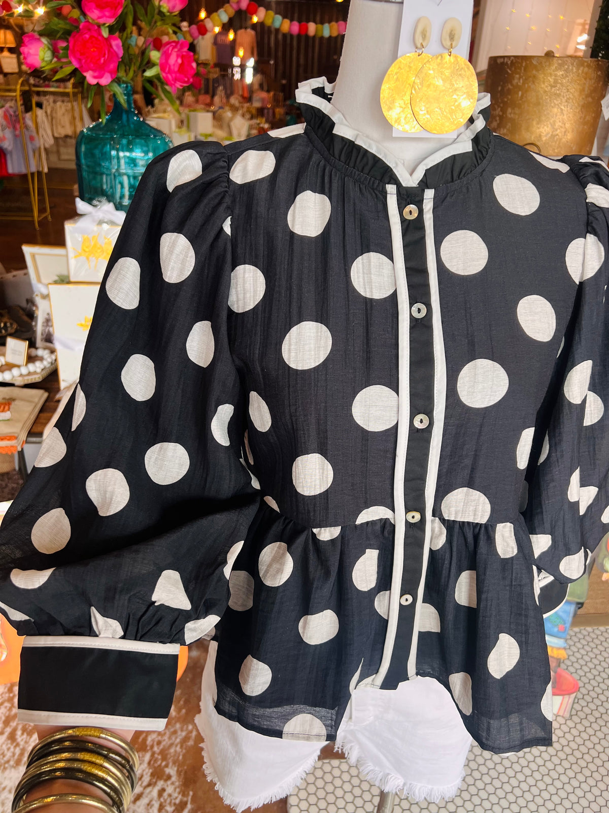 Polka Dot Peplum Blouse