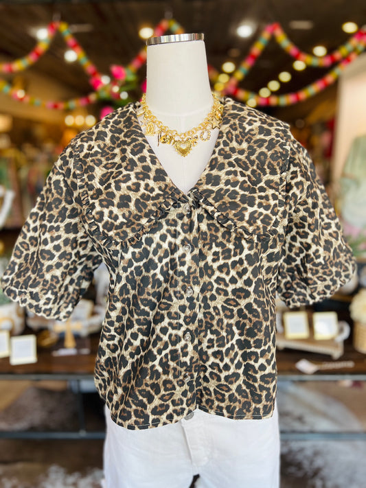 Leopard Peter Pan Collar Blouse