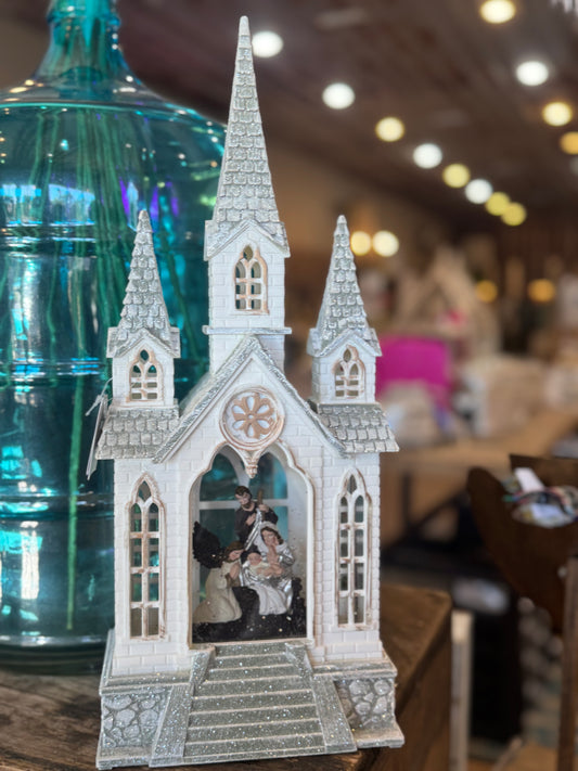 16.25" Lighted Nativity Water Church