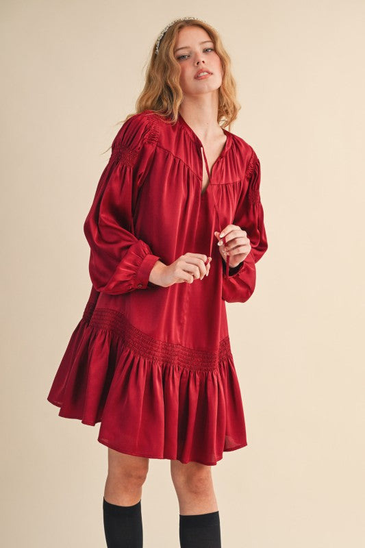 Smocked Satin Dress