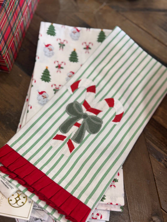 Embroidered Candy Cane Tea Towel