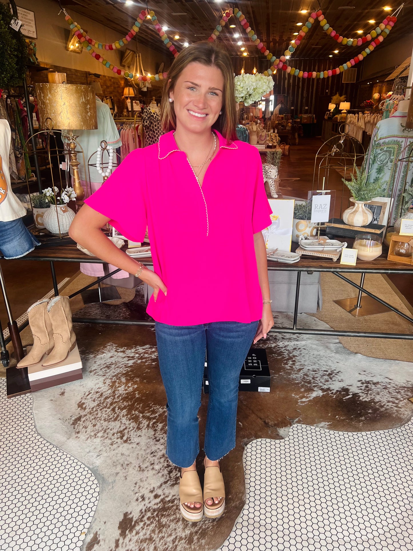 Embroidered Scallop Edge Top