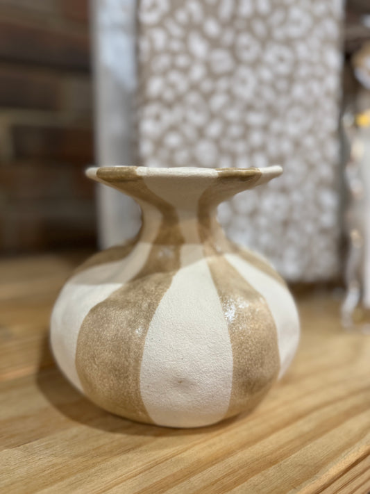 Tan & White Striped Vase