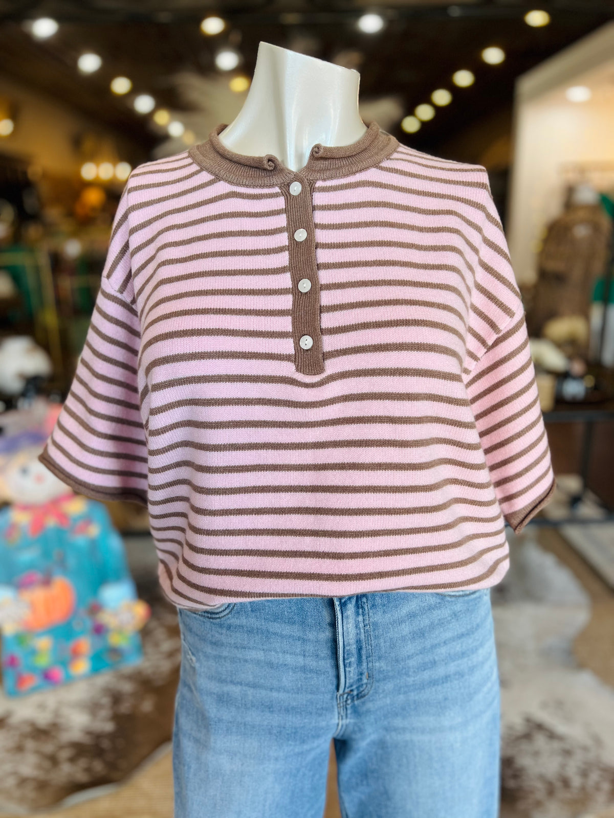 Pink & Mocha Striped Sweater