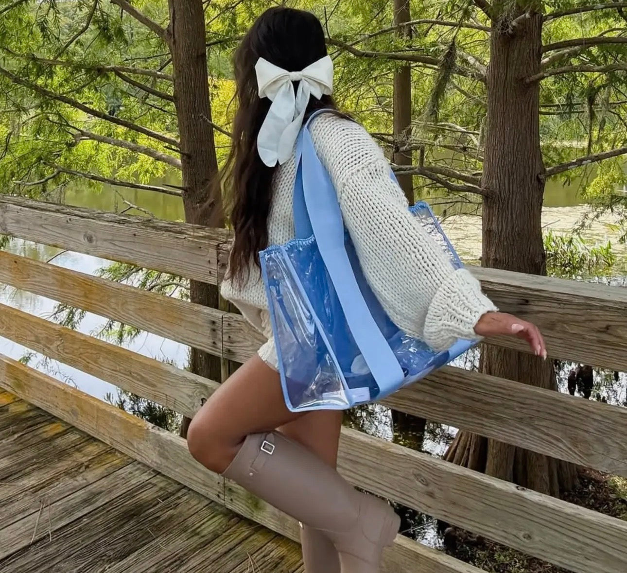 Carolina Blue Crochet Wave Jelly Tote